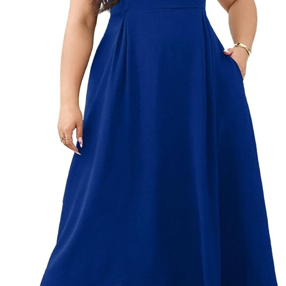 Plus Size V-Neck Sleeveless Maxi Dress with Pockets for Wedding and Formal - Picture 1 of 7